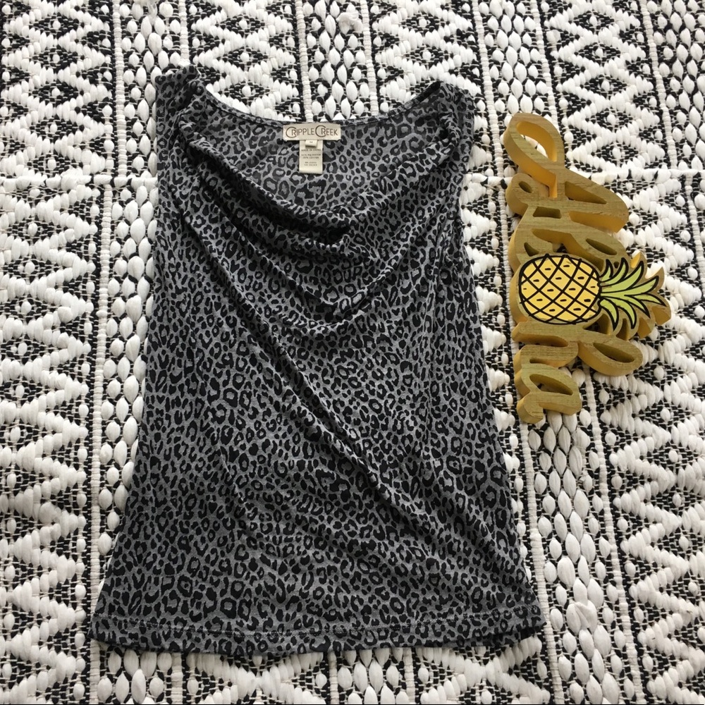 Cowl Neck Leopard Print Sleeveless Top